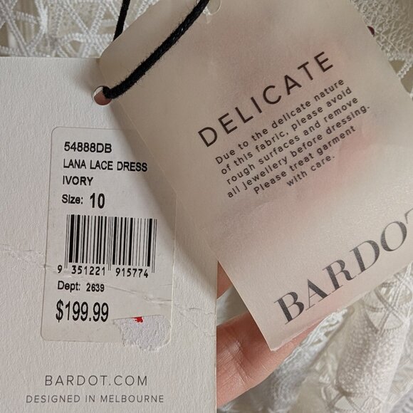 Bardot Lana Lace Mini Dress In Ivory women's size 6 Bridal shower bachelorette - Picture 6 of 14